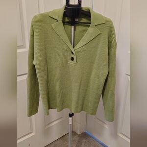 Green Ribbed Cardigan Sweater